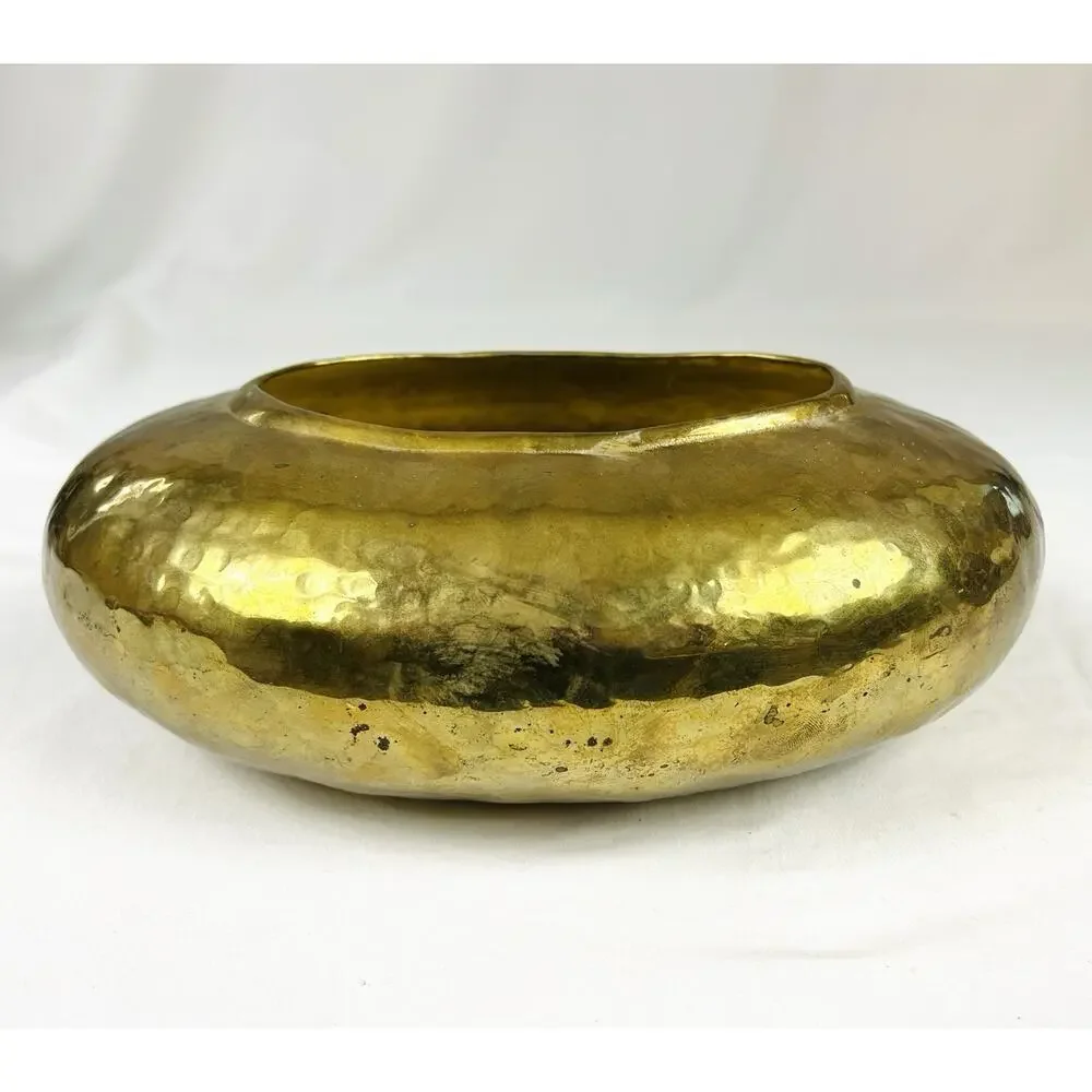 Vintage Hammered Solid Brass Pot Planter Made in India Oval 11”